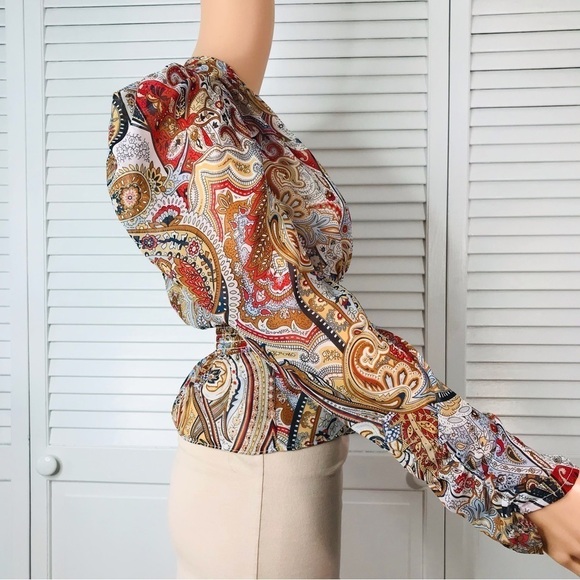 LINI Blue Multi Paisley V-Neck Long-Sleeve Blouse Size Extra Small - Picture 4 of 11